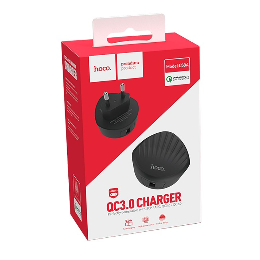 C68A Shell single port QC3.0 charger(EU) Black/Адаптер Hoco