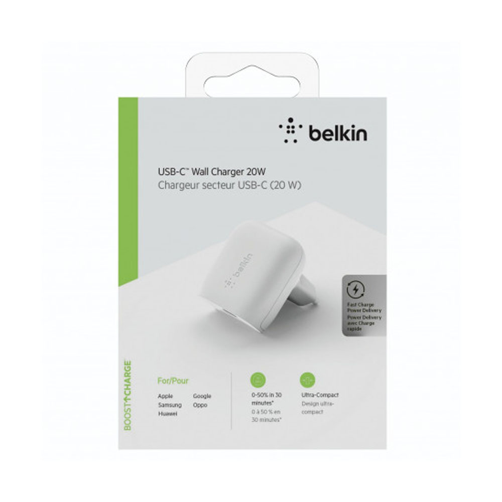 WCA003VFWH USB-C Wall Charger 20W PD White/Адаптер Belkin