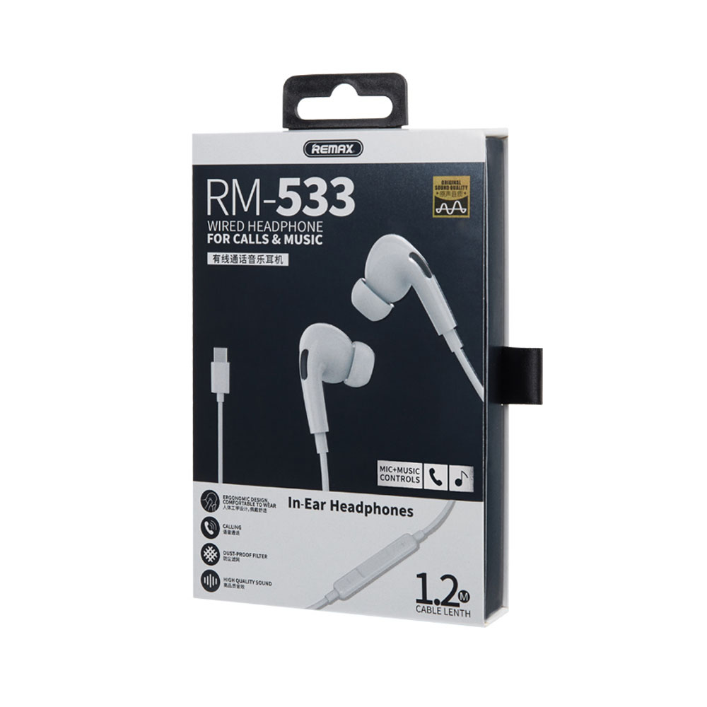 RM-533 Air Plus Pro Type-C Wired Music Earphone White/Внутриканальные наушники Remax